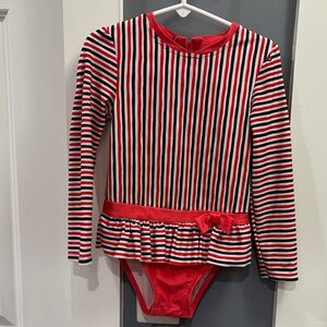 Cat & Jack Red, White, and Black Striped Kids Swim Rashguard